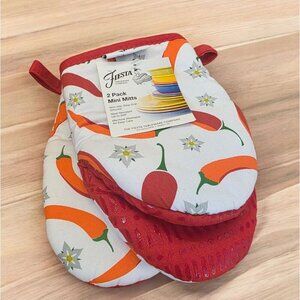 Fiesta Oven Mitts Mini Pot Holder Chili Peppers Fiestaware Red White 5.5"x8" NWT